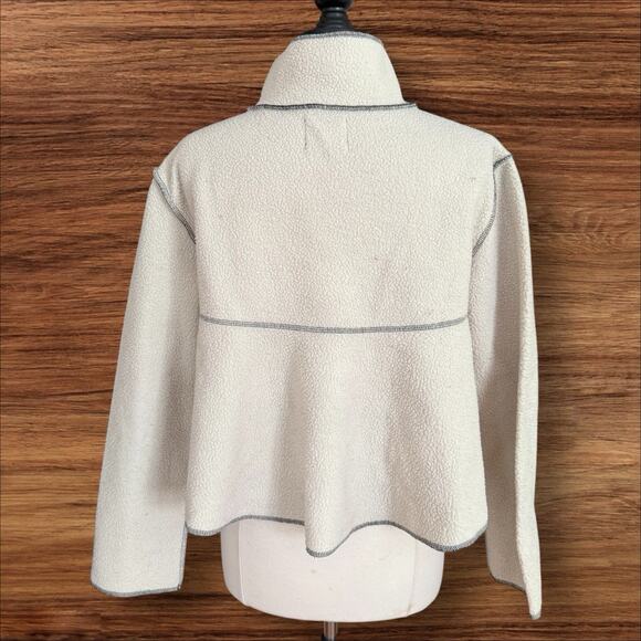 Urban Outfitters Posie Fleece Half Zip Sweatshirt Top Sz M Cropped Ivory & Black - Picture 5 of 8